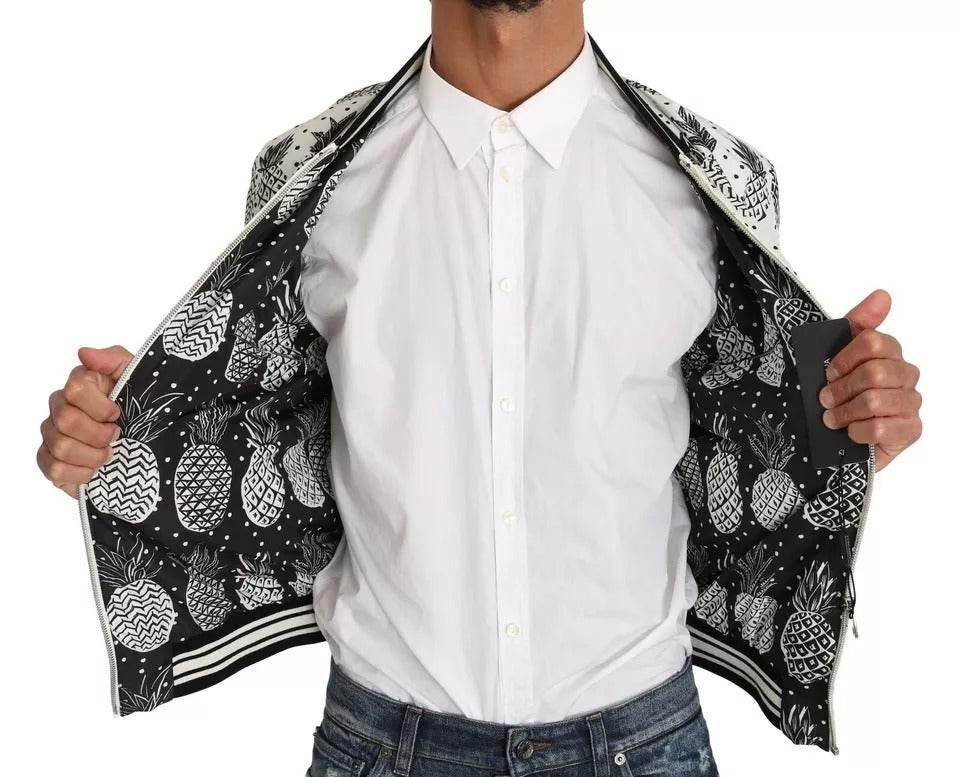 Dolce & Gabbana White Black Pineapple Bomber Coat Jacket - Hilstor