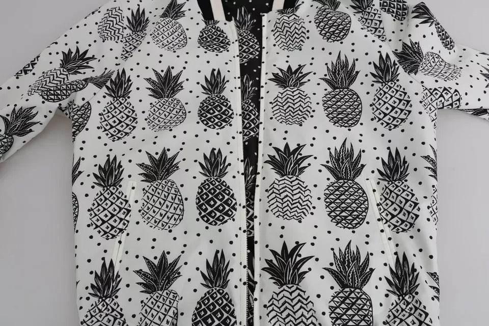 Dolce & Gabbana White Black Pineapple Bomber Coat Jacket - Hilstor