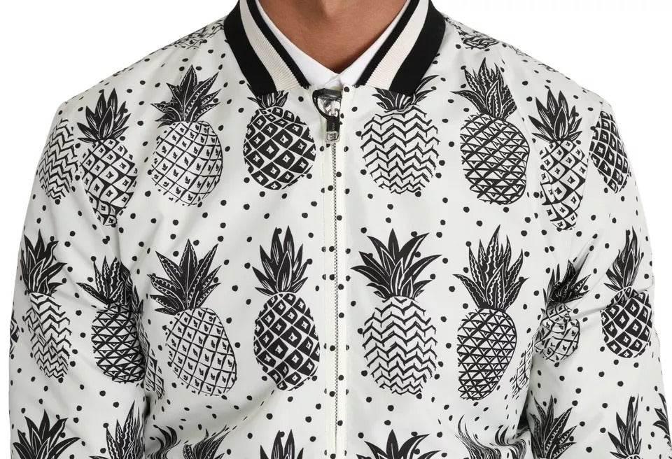 Dolce & Gabbana White Black Pineapple Bomber Coat Jacket - Hilstor