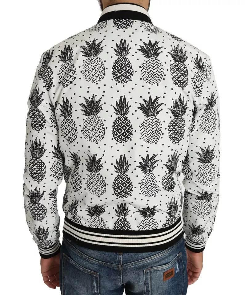 Dolce & Gabbana White Black Pineapple Bomber Coat Jacket - Hilstor