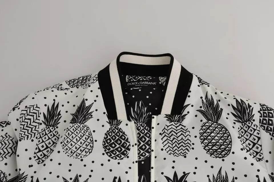 Dolce & Gabbana White Black Pineapple Bomber Coat Jacket - Hilstor