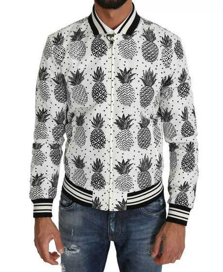 Dolce & Gabbana White Black Pineapple Bomber Coat Jacket - Hilstor