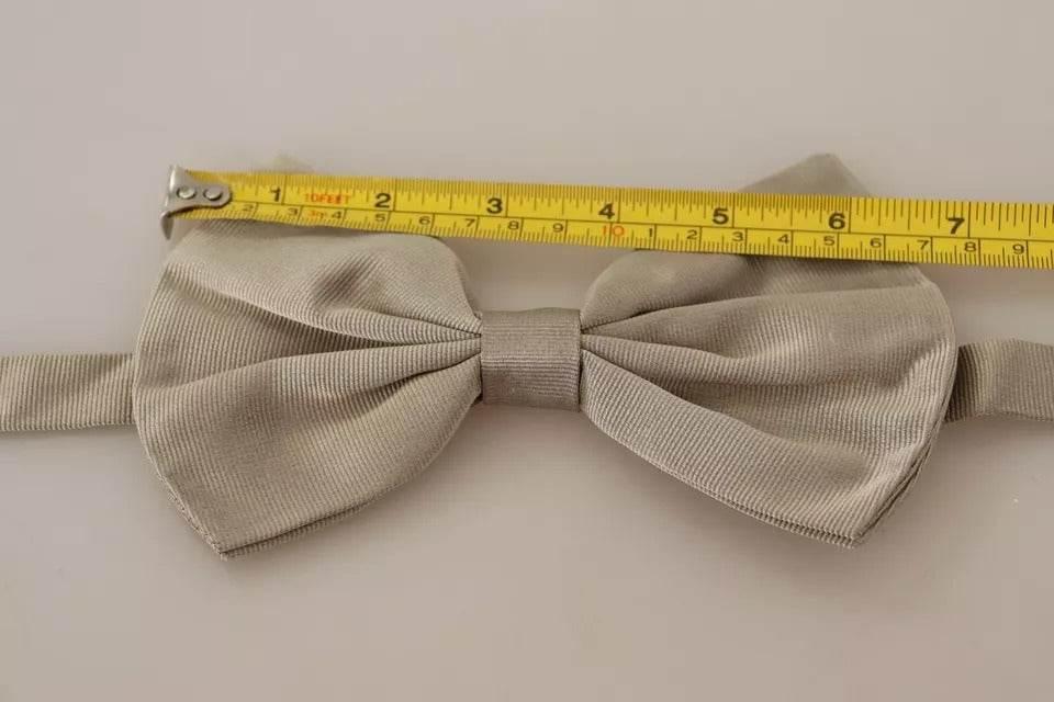 Dolce & Gabbana Silver Gray 100% Silk Adjustable Neck Bow Tie - Hilstor