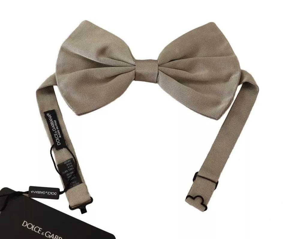 Dolce & Gabbana Silver Gray 100% Silk Adjustable Neck Bow Tie - Hilstor