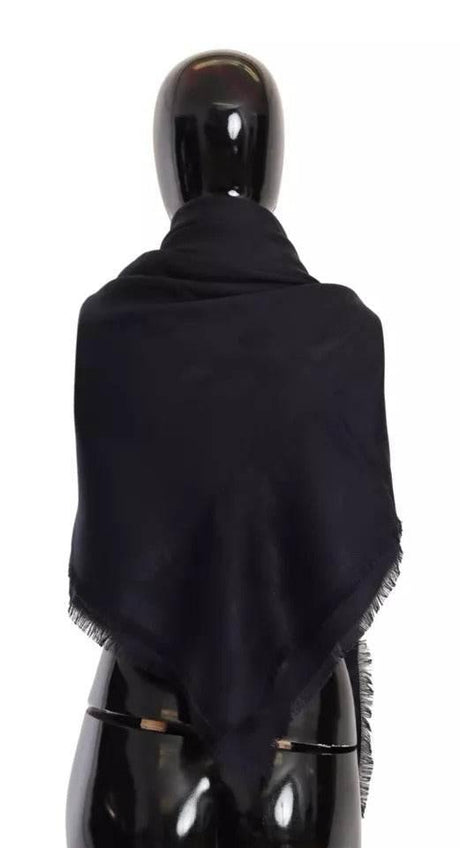 Dolce & Gabbana Black Solid Silk Wool Fringe Wrap Scarf - Hilstor