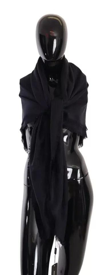 Dolce & Gabbana Black Solid Silk Wool Fringe Wrap Scarf - Hilstor