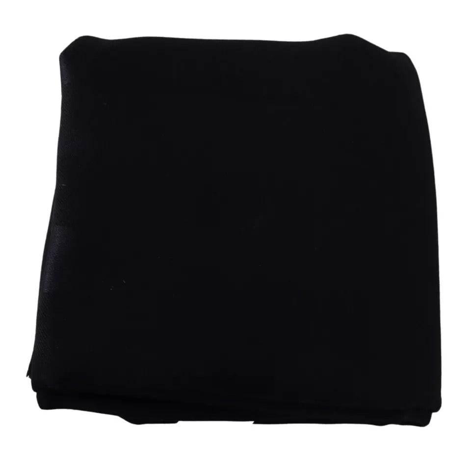Dolce & Gabbana Black Solid Silk Wool Fringe Wrap Scarf - Hilstor
