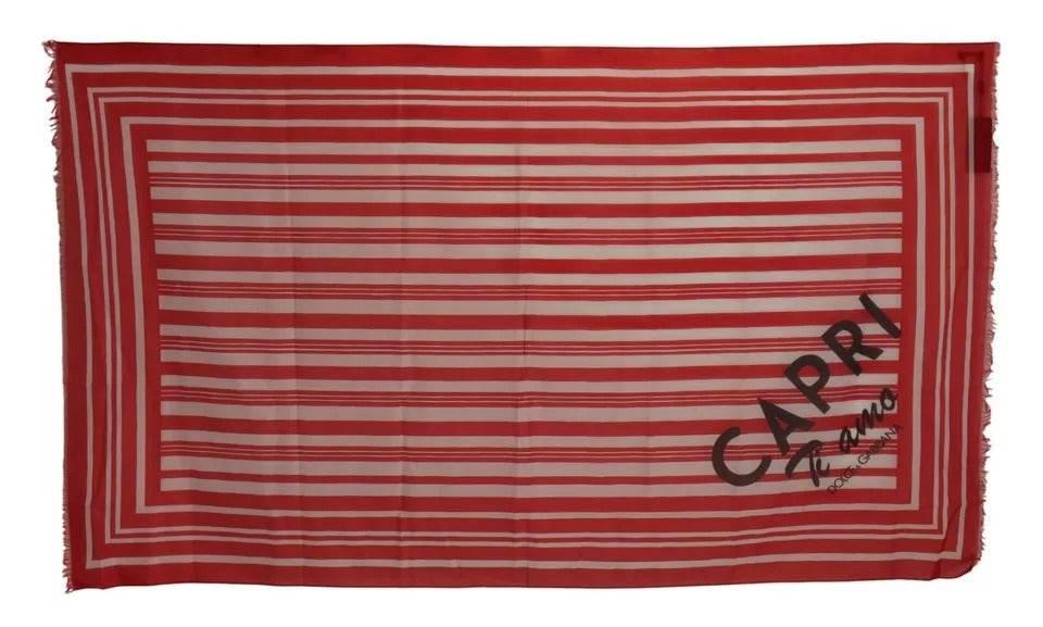 Dolce & Gabbana Red White Striped Capri Wrap Shawl Scarf - Hilstor