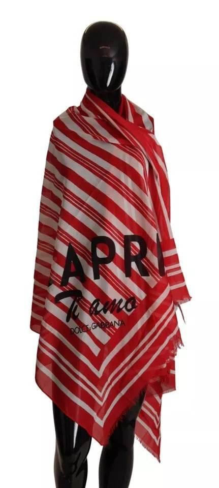 Dolce & Gabbana Red White Striped Capri Wrap Shawl Scarf - Hilstor
