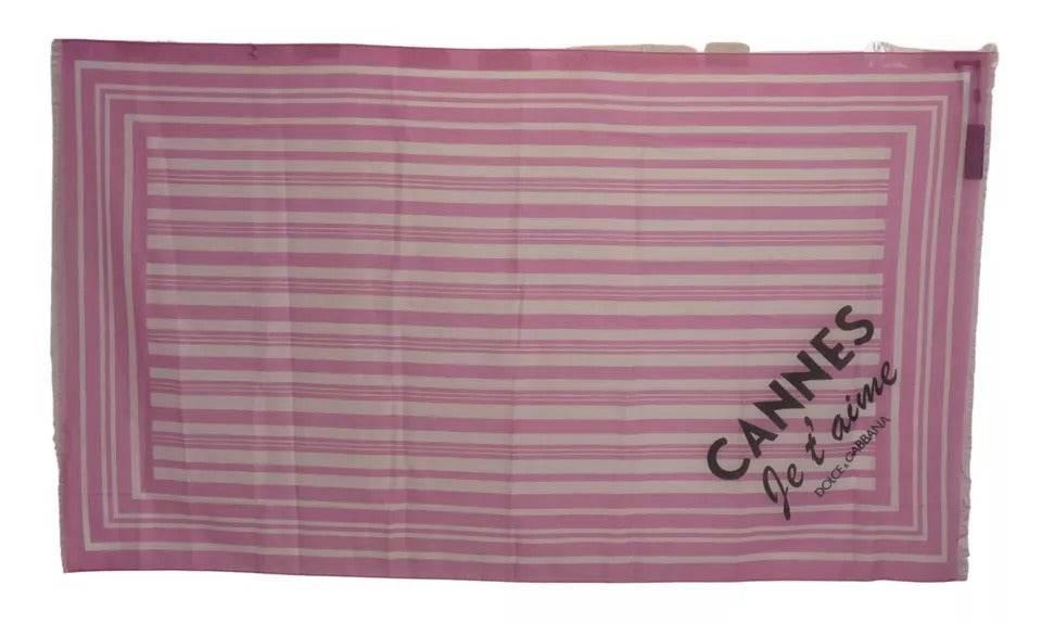 Dolce & Gabbana Pink White Striped Cannes Wrap Shawl Scarf - Hilstor