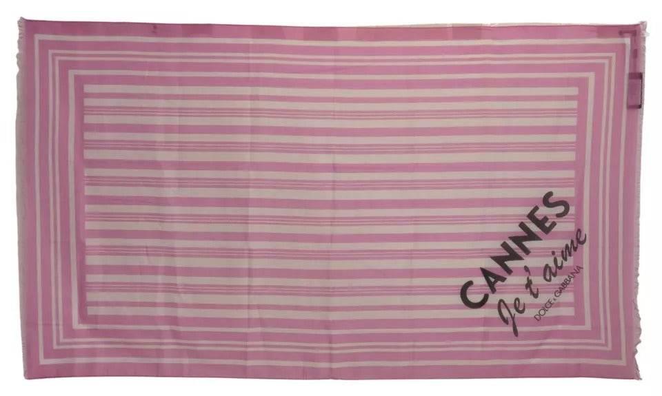 Dolce & Gabbana Pink White Striped Cotton Wrap Shawl Scarf - Hilstor