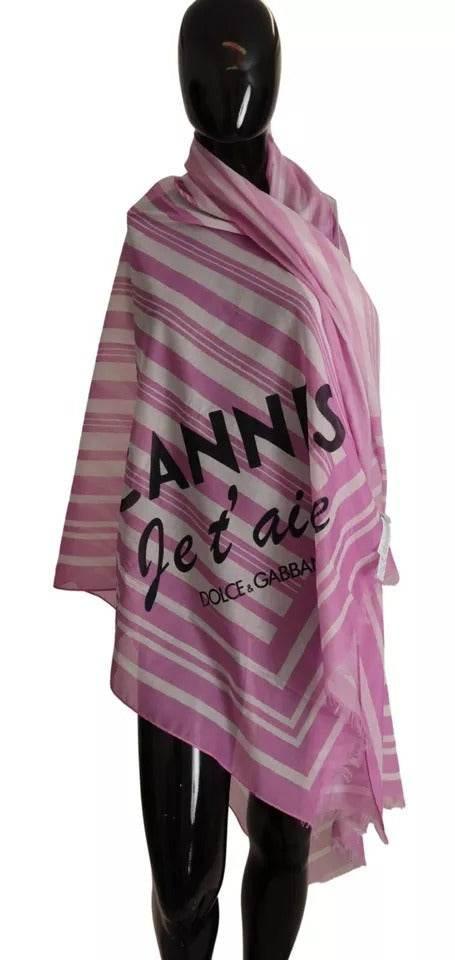 Dolce & Gabbana Pink White Striped Cotton Wrap Shawl Scarf - Hilstor