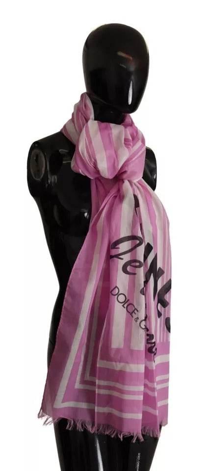 Dolce & Gabbana Pink White Striped Cotton Wrap Shawl Scarf - Hilstor