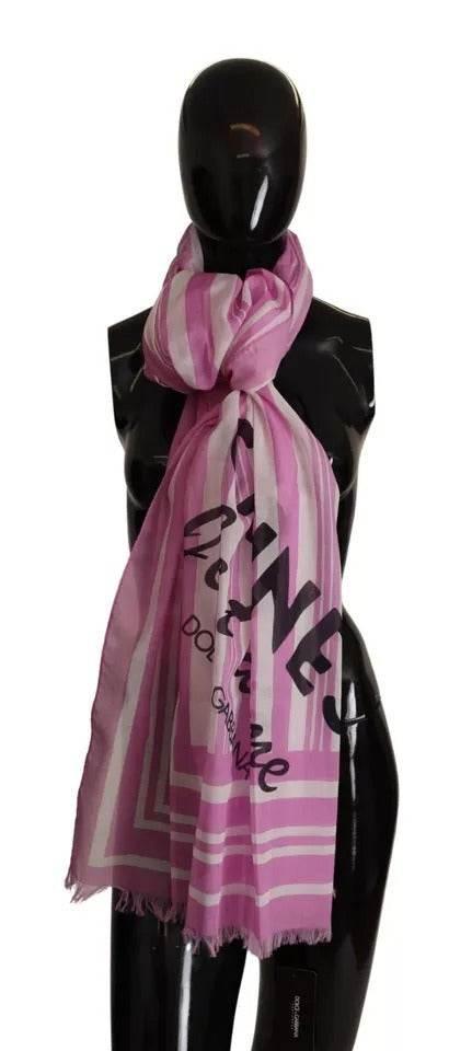 Dolce & Gabbana Pink White Striped Cotton Wrap Shawl Scarf - Hilstor
