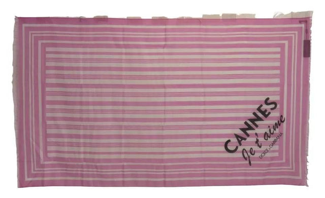 Dolce & Gabbana Pink White Striped Cotton Wrap Shawl Scarf - Hilstor
