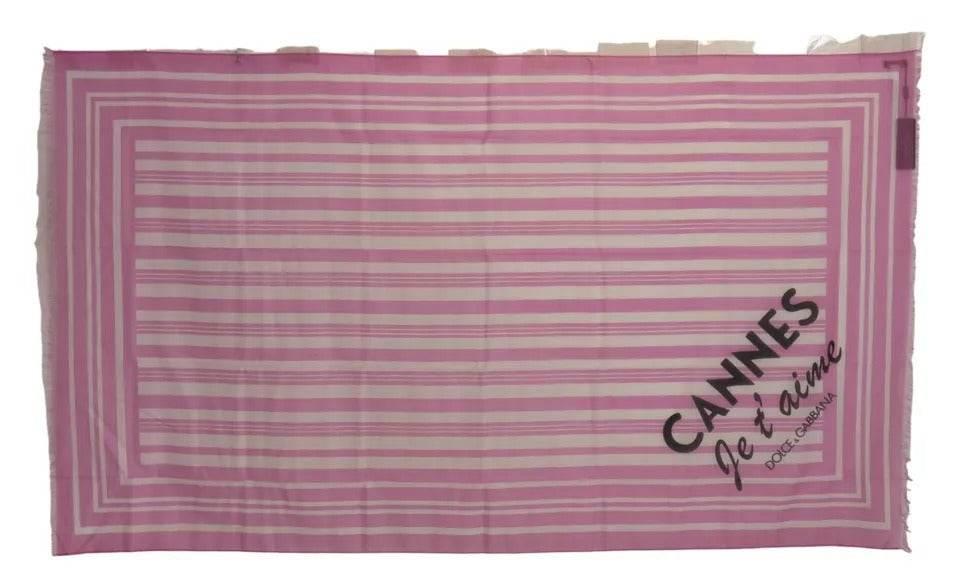 Dolce & Gabbana Pink White Striped Cotton Wrap Shawl Scarf - Hilstor