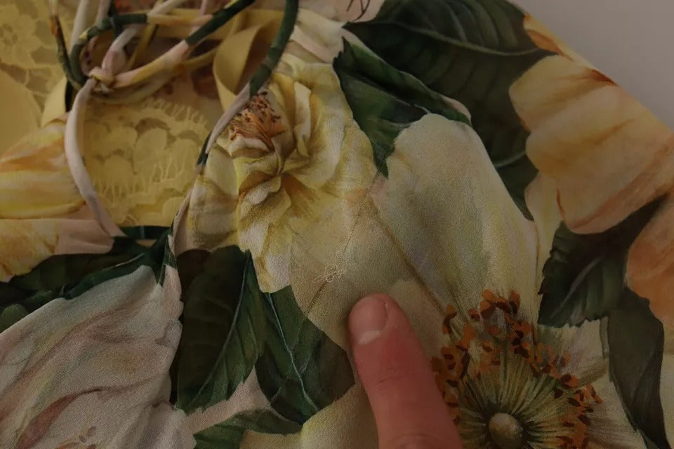 Dolce &amp; Gabbana Multicolor Silke Blomsterprint Lang Maxikjole