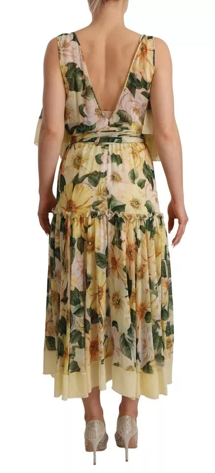 Dolce &amp; Gabbana Multicolor Silke Blomsterprint Lang Maxikjole