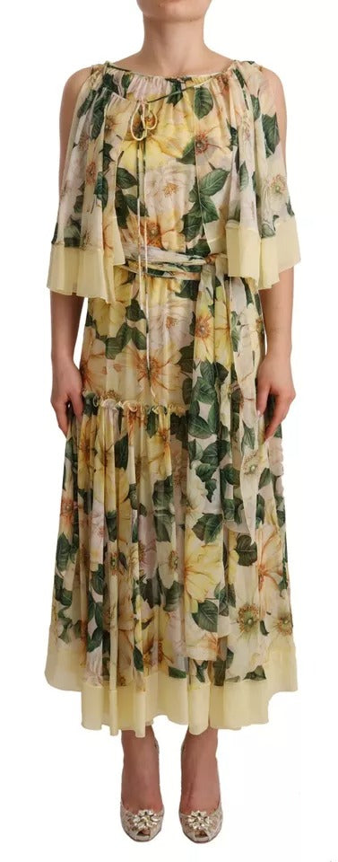 Dolce &amp; Gabbana Multicolor Silke Blomsterprint Lang Maxikjole