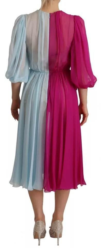 Dolce & Gabbana Fuchsia Light Blue Silk Two Tone Midi Dress - Hilstor