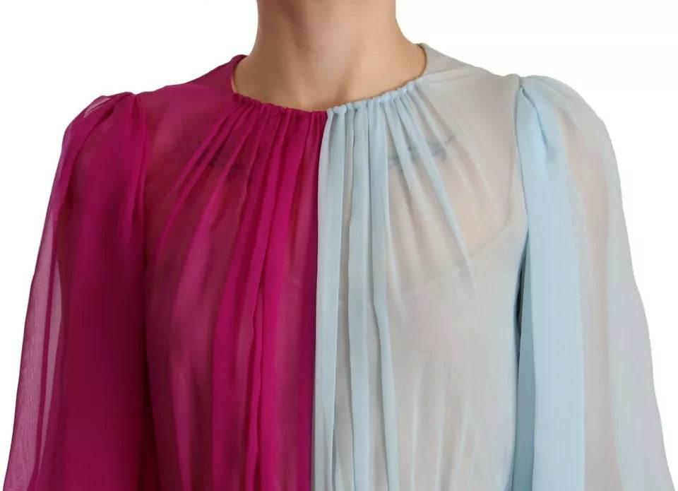 Dolce & Gabbana Fuchsia Light Blue Silk Two Tone Midi Dress - Hilstor