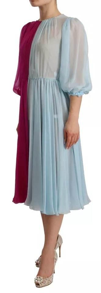 Dolce & Gabbana Fuchsia Light Blue Silk Two Tone Midi Dress - Hilstor