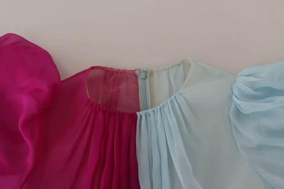 Dolce & Gabbana Fuchsia Light Blue Silk Two Tone Midi Dress - Hilstor