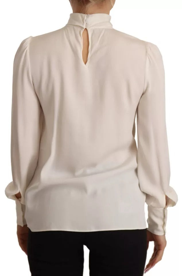 Dolce &amp; Gabbana Off White Silke Langærmet Turtle Neck Top