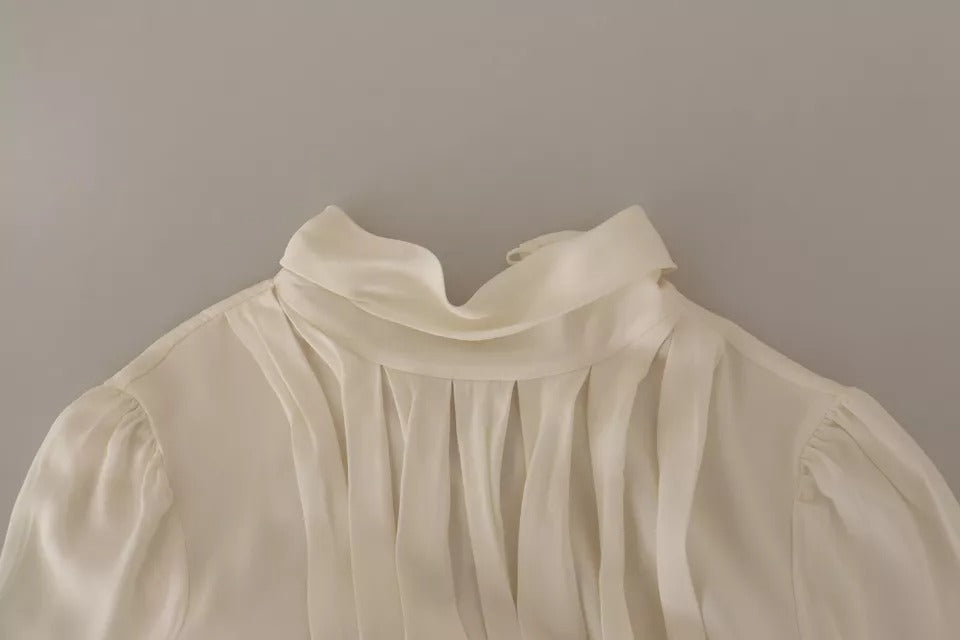 Dolce &amp; Gabbana Off White Silke Langærmet Turtle Neck Top
