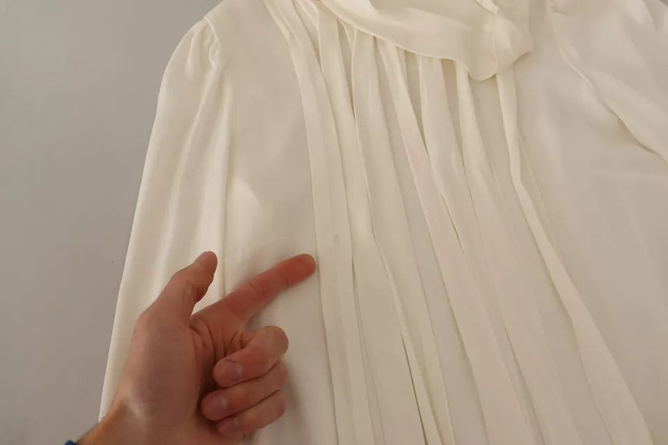 Dolce &amp; Gabbana Off White Silke Langærmet Turtle Neck Top