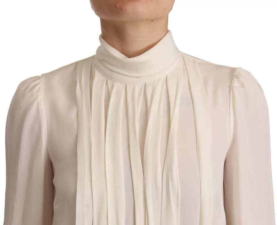 Dolce & Gabbana Off White Silk Long Sleeve Turtle Neck Top - Hilstor