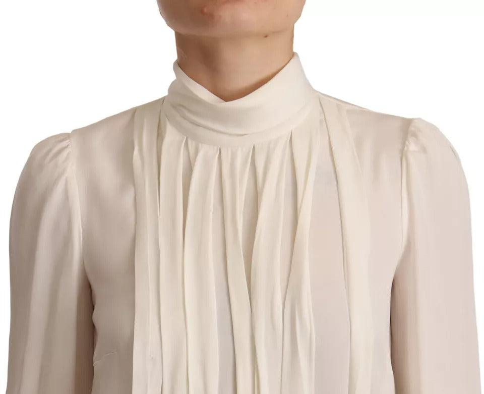 Dolce &amp; Gabbana Off White Silke Langærmet Turtle Neck Top