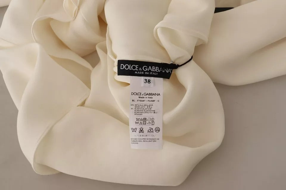 Dolce &amp; Gabbana Off White Silke Langærmet Turtle Neck Top