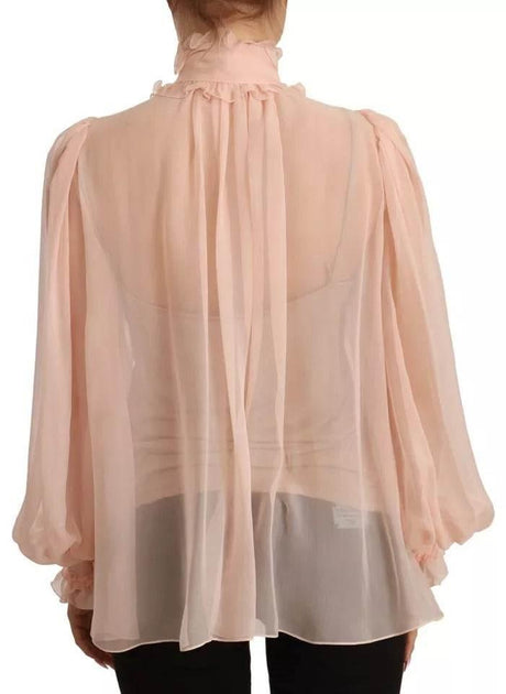 Dolce & Gabbana Light Pink Silk Long Sleeve Ascot Collar Top - Hilstor