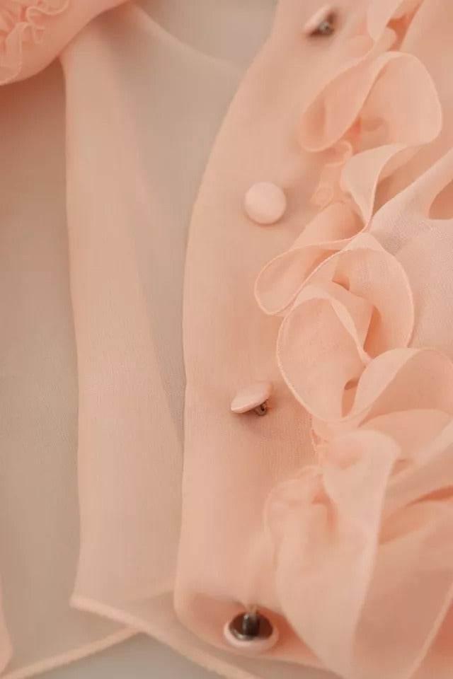 Dolce & Gabbana Light Pink Silk Long Sleeve Ascot Collar Top - Hilstor