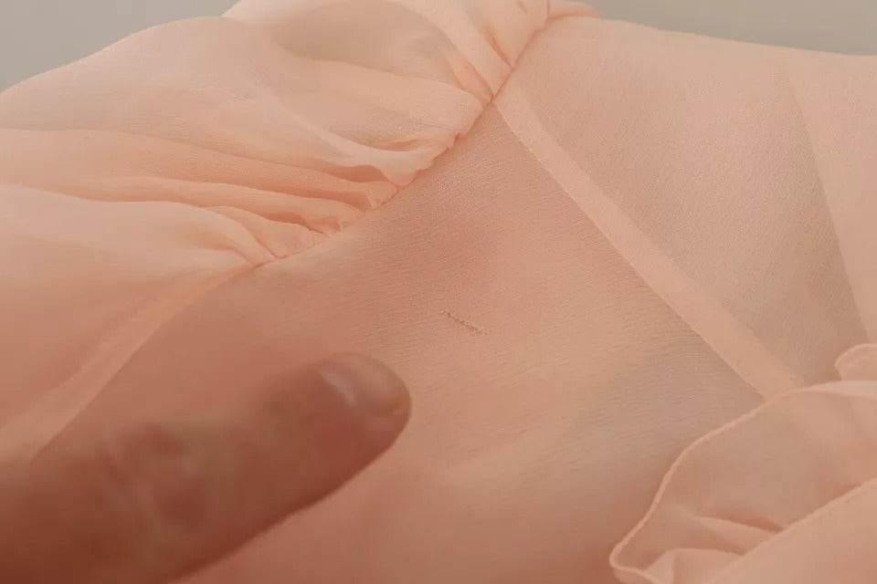 Dolce & Gabbana Light Pink Silk Long Sleeve Ascot Collar Top - Hilstor