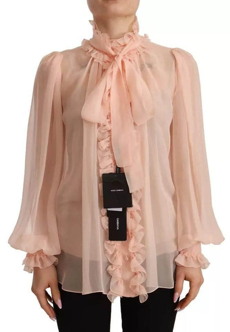 Dolce & Gabbana Light Pink Silk Long Sleeve Ascot Collar Top - Hilstor