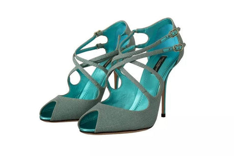 Dolce & Gabbana Blue Glittered Strappy Heels Sandals Shoes - Hilstor