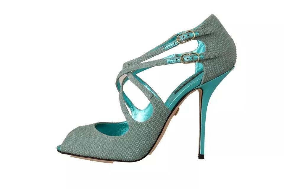 Dolce & Gabbana Blue Glittered Strappy Heels Sandals Shoes - Hilstor