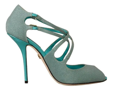 Dolce & Gabbana Blue Glittered Strappy Heels Sandals Shoes - Hilstor