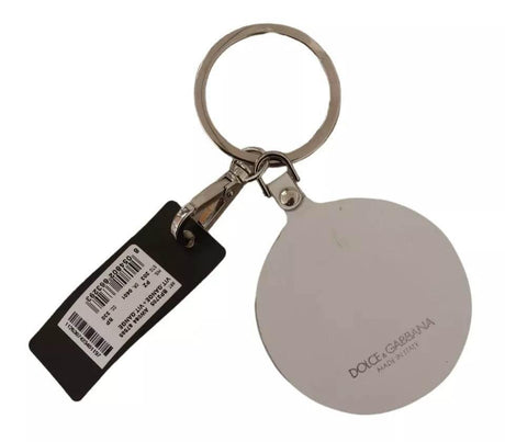 Dolce & Gabbana White Leather Shell Metal Silver Tone Keyring Keychain - Hilstor