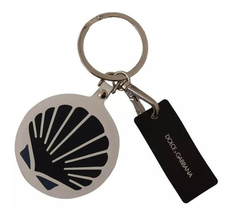 Dolce & Gabbana White Leather Shell Metal Silver Tone Keyring Keychain - Hilstor