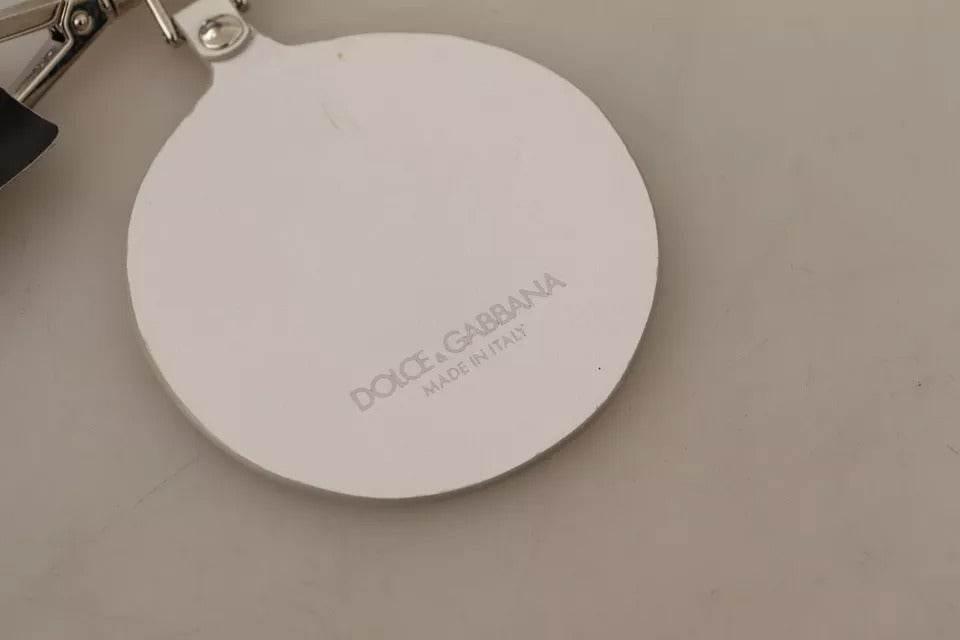 Dolce & Gabbana White Leather Shell Metal Silver Tone Keyring Keychain - Hilstor