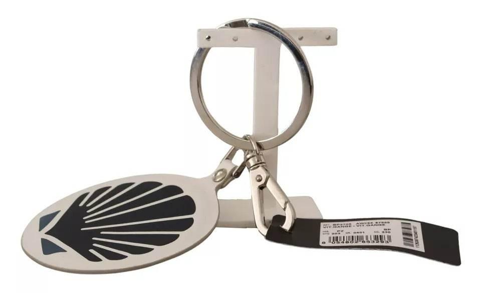 Dolce & Gabbana White Leather Shell Metal Silver Tone Keyring Keychain - Hilstor