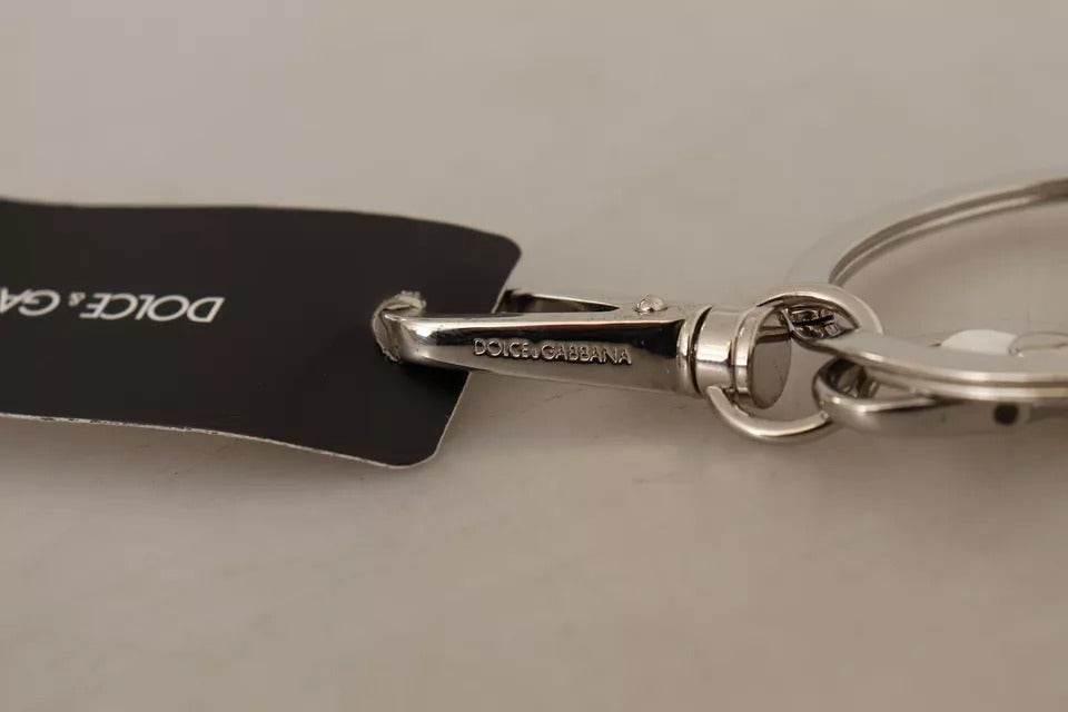 Dolce & Gabbana White Leather Shell Metal Silver Tone Keyring Keychain - Hilstor