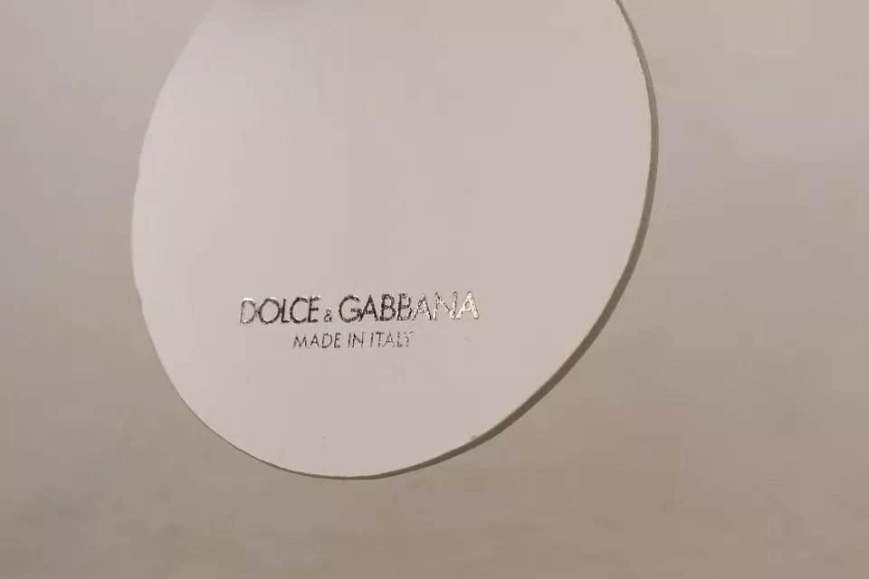 Dolce & Gabbana White Leather Printed Metal Silver Tone Keyring Keychain - Hilstor