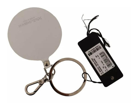 Dolce & Gabbana White Leather Printed Metal Silver Tone Keyring Keychain - Hilstor