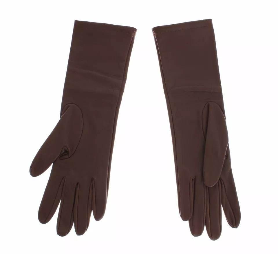 Dolce & Gabbana Brown Leather Wrist Slim Women Gloves - Hilstor
