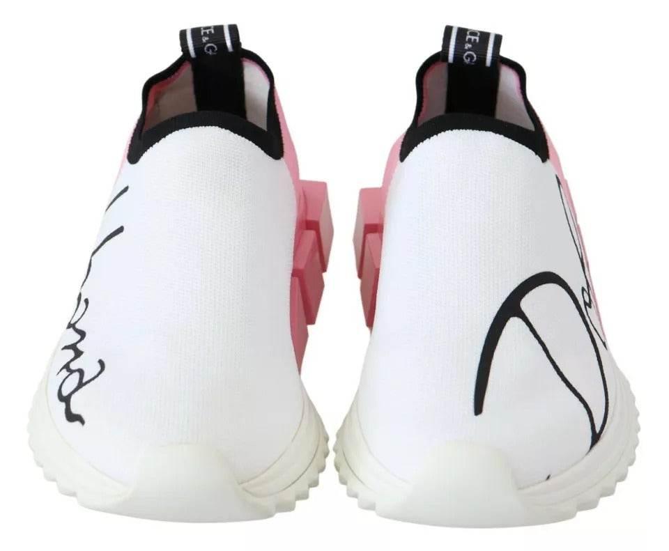 Dolce & Gabbana Pink White Logo Sorrento Sneakers Shoes - Hilstor