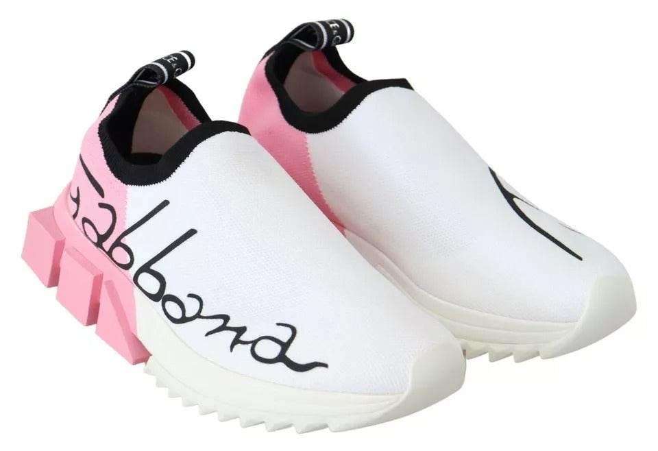 Dolce & Gabbana Pink White Logo Sorrento Sneakers Shoes - Hilstor
